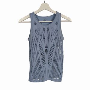 Alo Yoga Vixen Tank Top Womens Small Light Blue Laser Cutout  Sleeveless Gym